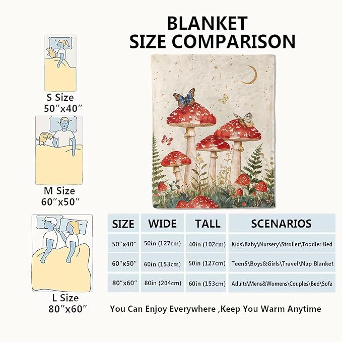 Red Mushroom Blanket Enchanting Forest Throw Blankets with Butterfly,Birthday Gifts for Girls Women & Nature Lovers,Lightweight Soft Fleece,for Sofa Couch Bed Room Fairy Tale Decor 40x50in