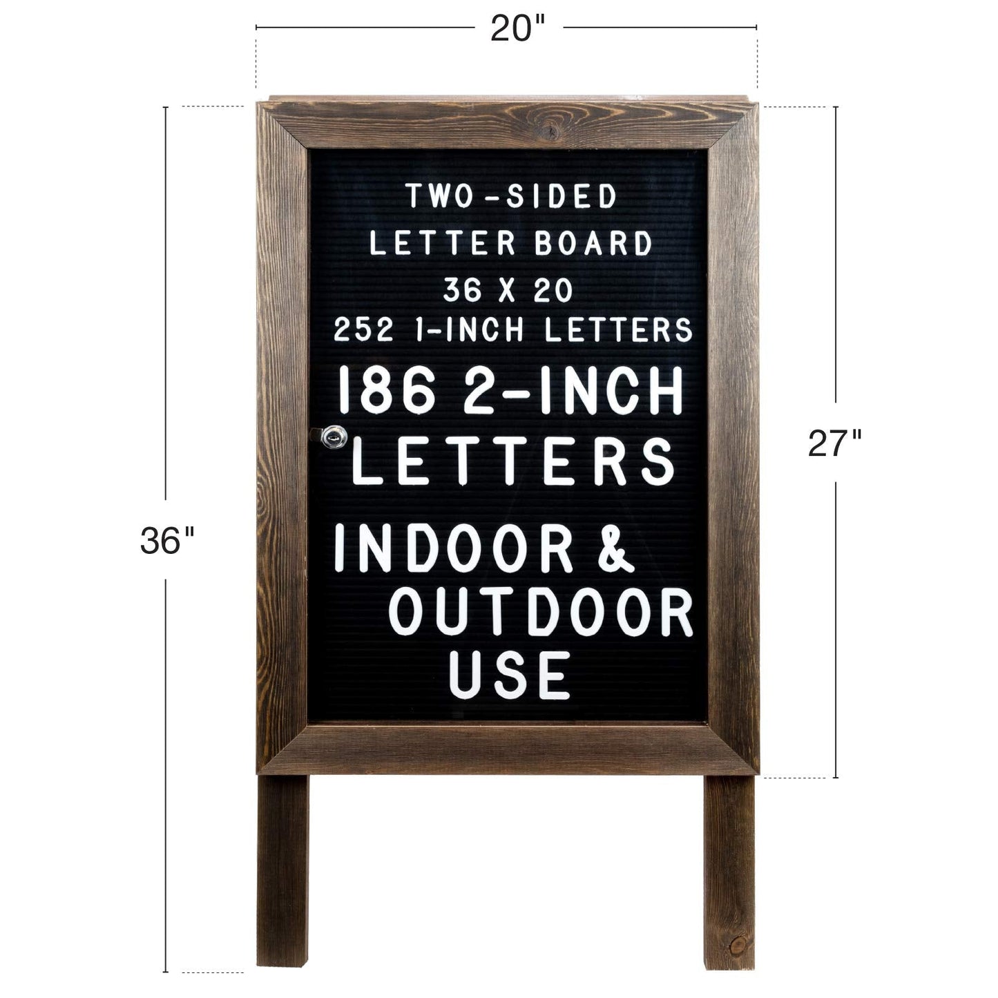 Excello Global Products Large Wooden A-Frame Sign 36x20 Felt Letter Board with Changeable Letters & Enclosure-Freestanding Rustic Vintage Message Felt Board-Double Sided Display-Standing Sidewalk Sign