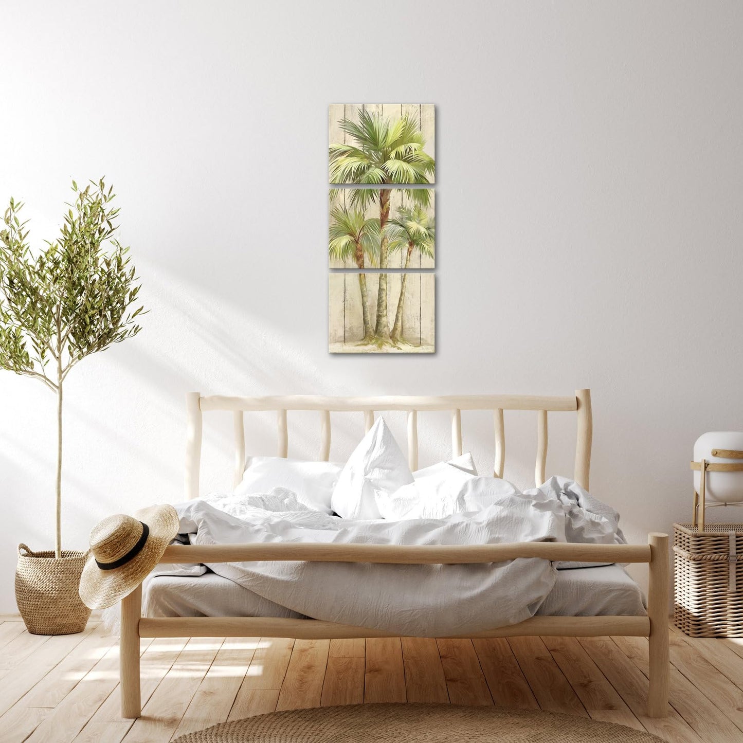 KREATIVE ARTS Tropical Getaway Palm Tree Triptych Canvas Wall Art Set - Palm Tree Painting on Tropical Beach Prints Vintage, 3 Pieces Ready to Hang, Vertical, 12"x16" Each