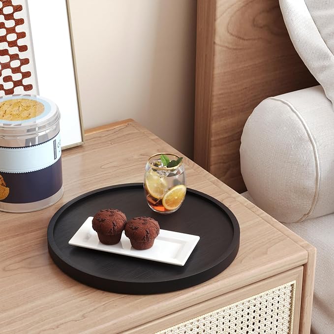 VERTORGAN Bamboo Serving Tray,8.7 Inch Decorative Trays Platter for Coffee Table,Living Room,Bar,Party,Mini Charcuterie Boards Cheese Board,Home Decor（Black）