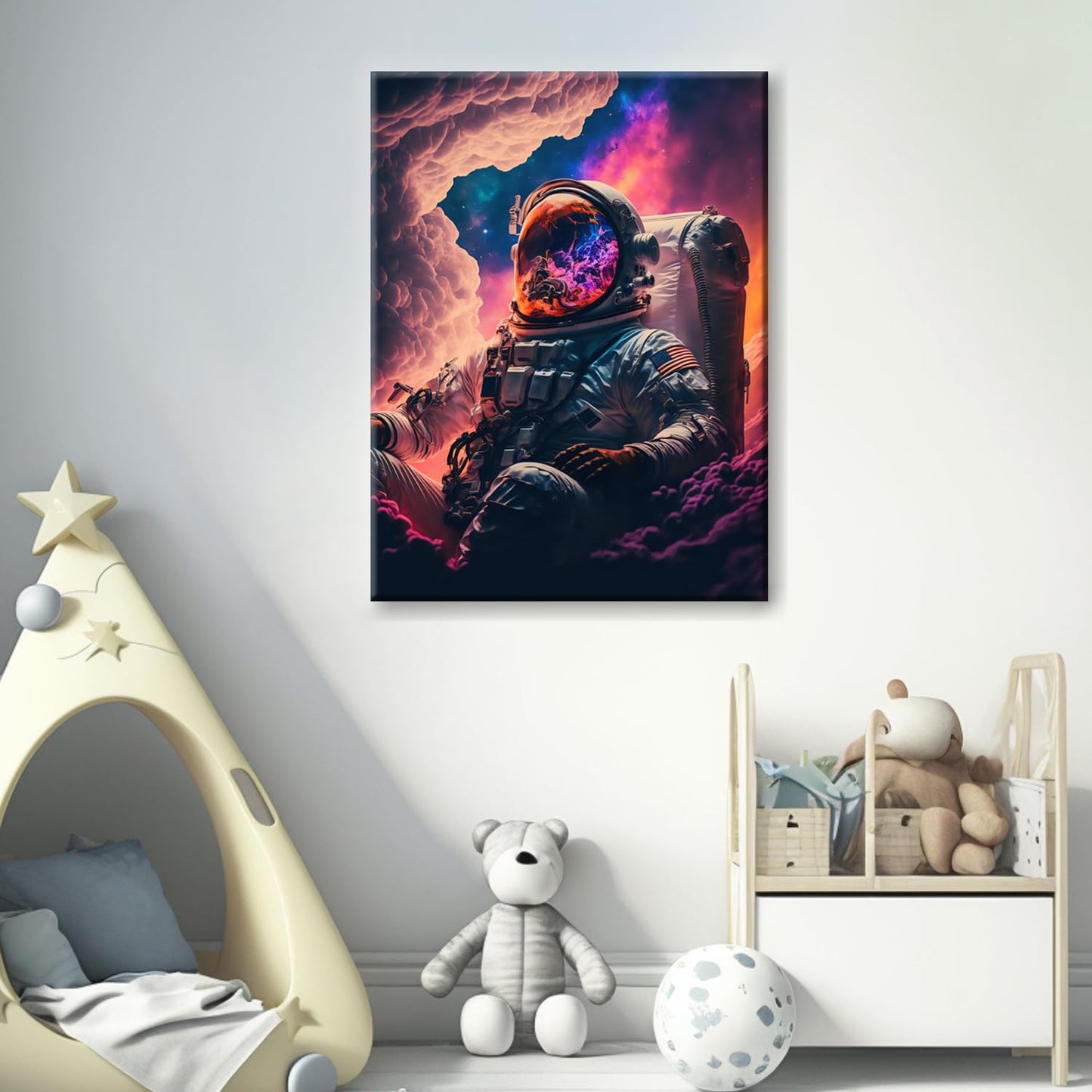 Framed Astronaut Wall Art Space Pop Culture Graffiti Street Art Painting Pictures Wall Decor Canvas Prints Modern Gifts For Man Artwork Space Boys Room Home Decor For Bedroom Living Room Office