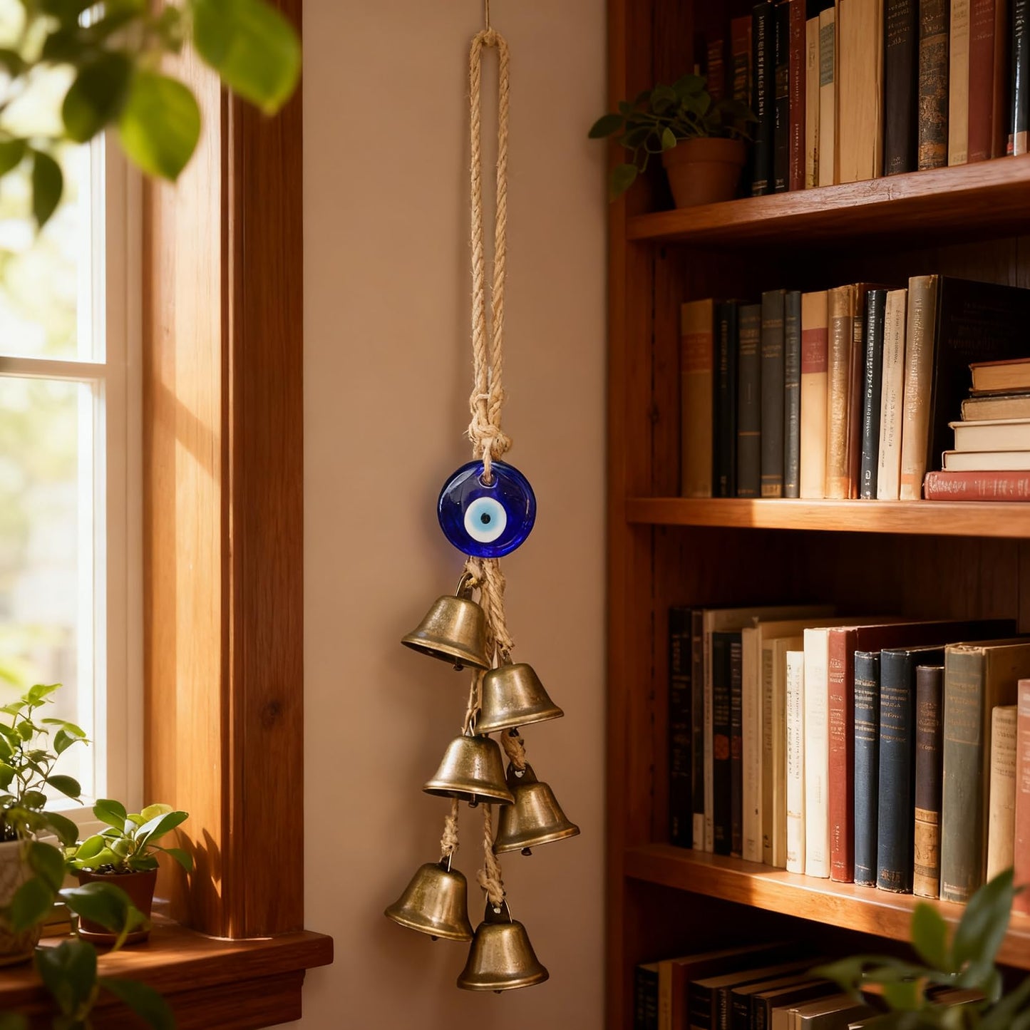 2 Pieces Witch Bells for Door Knob Protection,Witchy Wicca Decor Clear Negative Energies with Blue Evil Eyes,Witchcraft Supplies for Boho Home Room Decor (A)