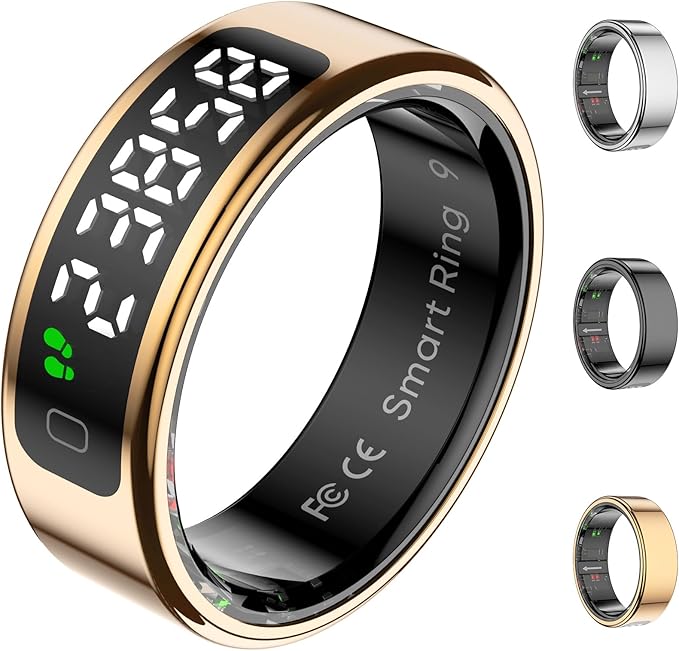 Smart Ring for Women with Display Screen, Sleep Ring for Men with Heart Rate, Fitness Tracker/Step tracker for Activity Monitoring/Steps/Calories,Wireless Charging, for iOS Android (RoseGold,9#)
