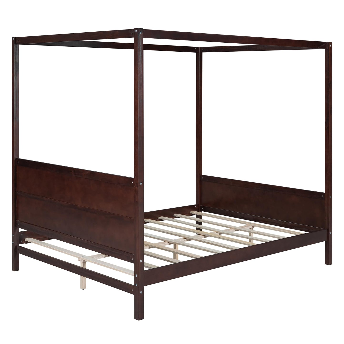GDFStudio Queen Size Canopy Bed Frame, Wood Platform Canopy Bed Queen with Headboard and Footboard, Four Poster Canopy Bed Frame with Slat Support, No Box Spring Needed, Easy Assembly, Espresso
