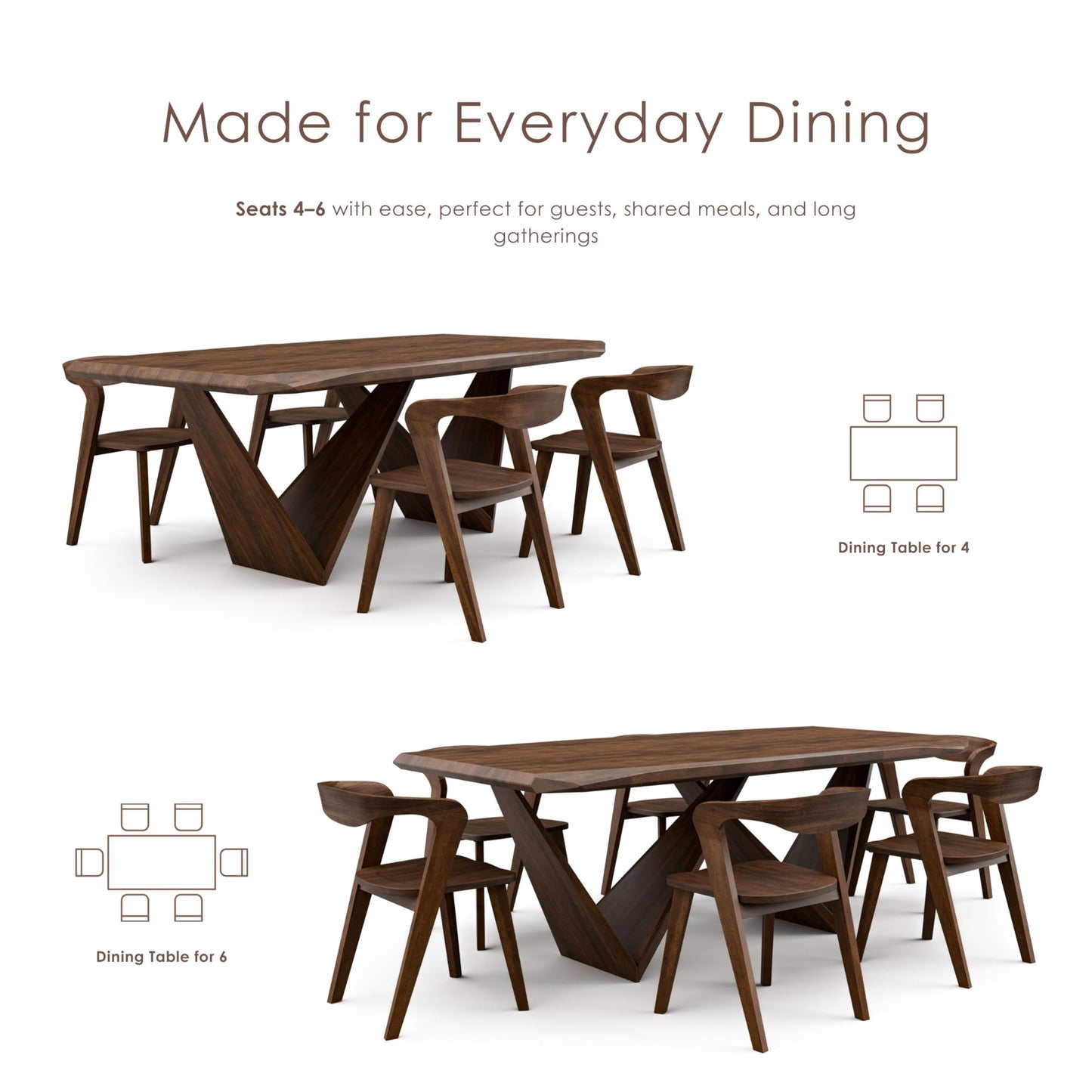 Furniture of America Nazaen III 82.5" Mid-Century Modern Solid Wood Live Edge Dining Table with Steel Support, Walnut Finish, Seats 4–6
