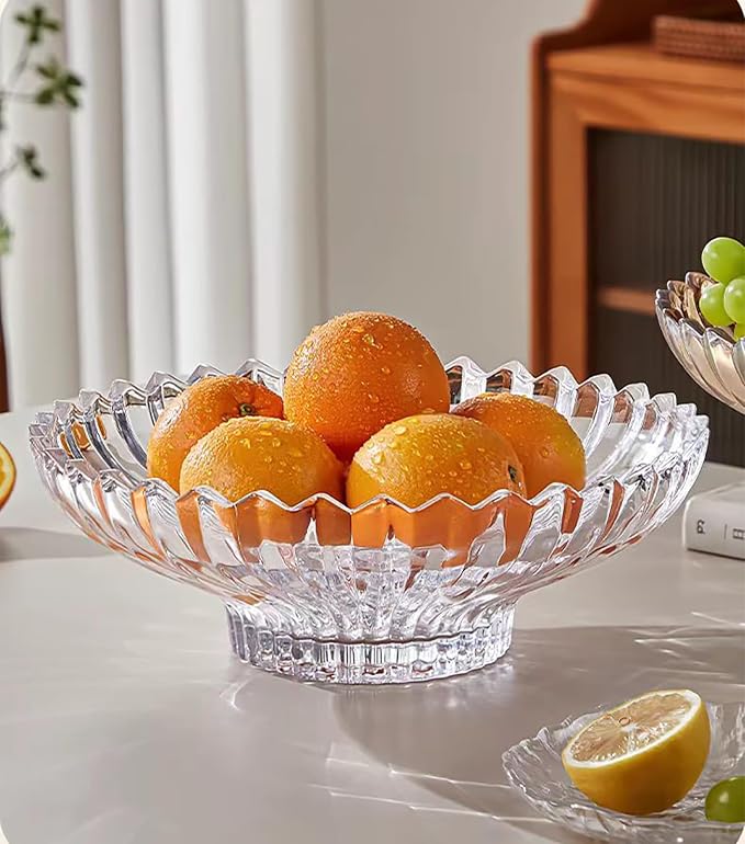 Glass Fruit Bowl or Decorative Bowl, used for Kitchen counter or living room center table decoration, 12.5inch Fruit Bowl or Center Bowl (White)