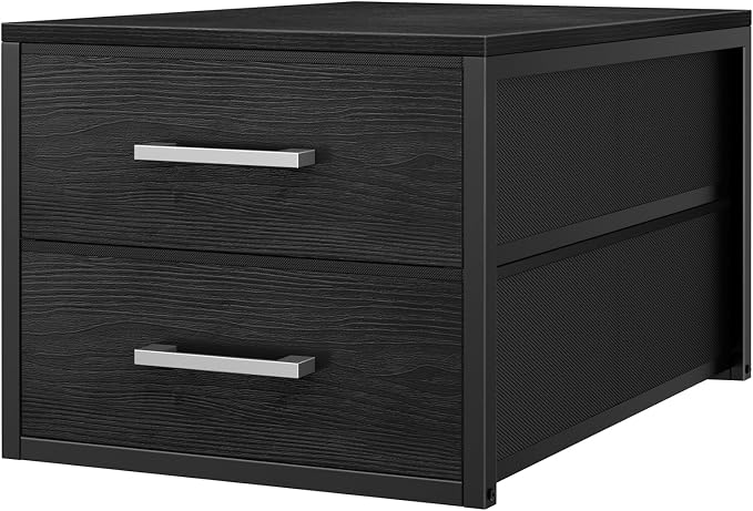 BOLUO Stackable Storage Drawers Narrow Closet Organizers and Storage Fabric Black 2 Drawer Dresser for Bedroom Modern