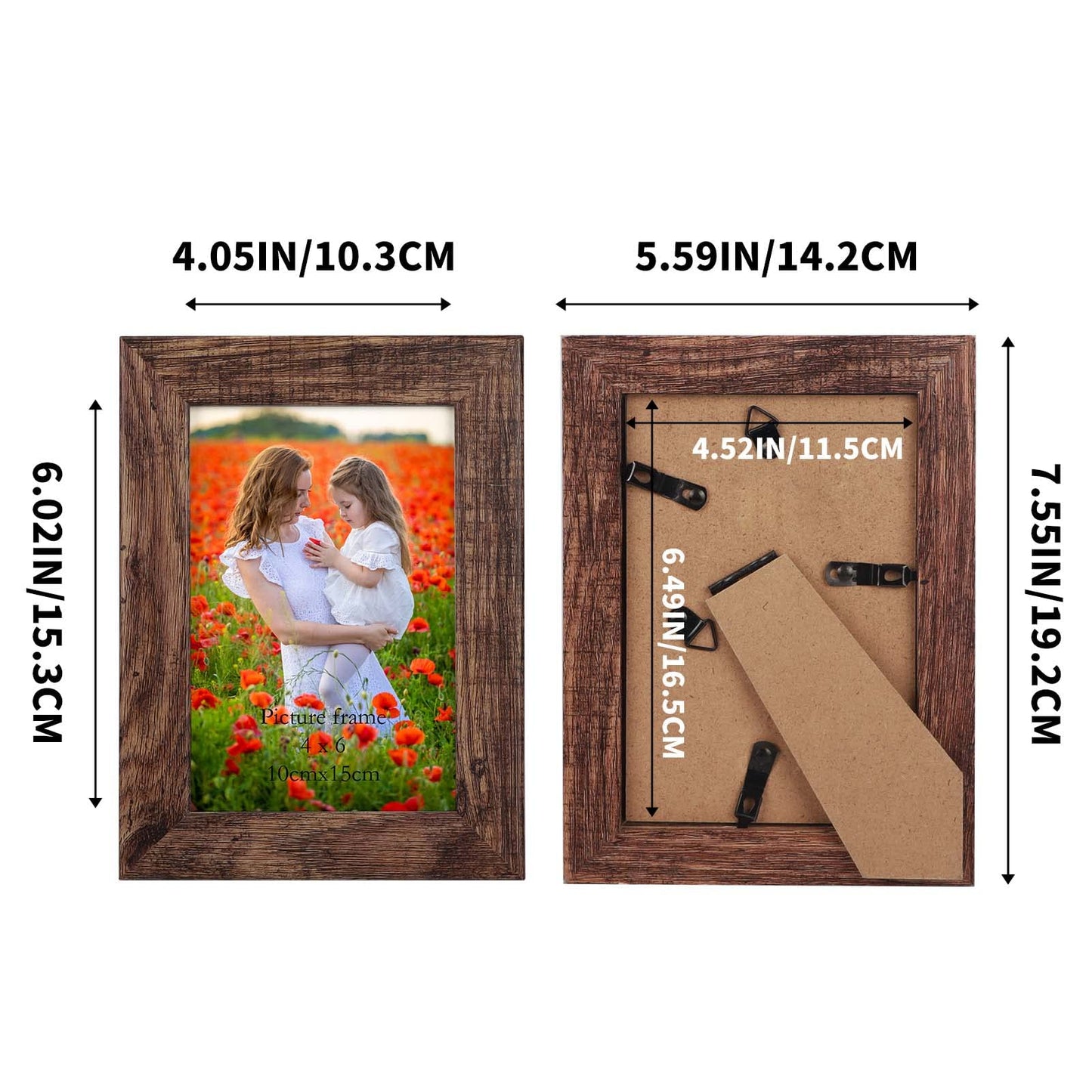 PETAFLOP Wooden 4x6 Picture Frame Set of 7, Rustic Frames Display 4 by 6 Inch Photo for Wall or Tabletop