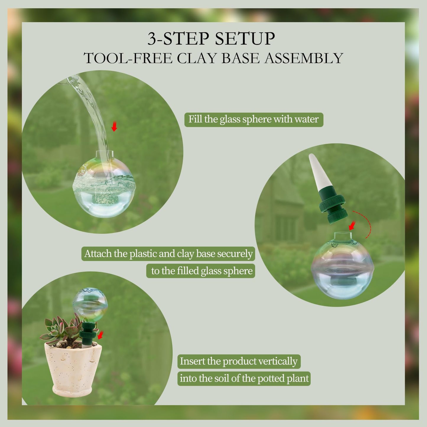 Floreevo 2 Pack Glass Self-Watering Globes for Plants, 6oz Automatic Plant Waterer Bulbs with Terracotta Slow Release Spikes, Vacation Indoor Outdoor Houseplant Watering Devices