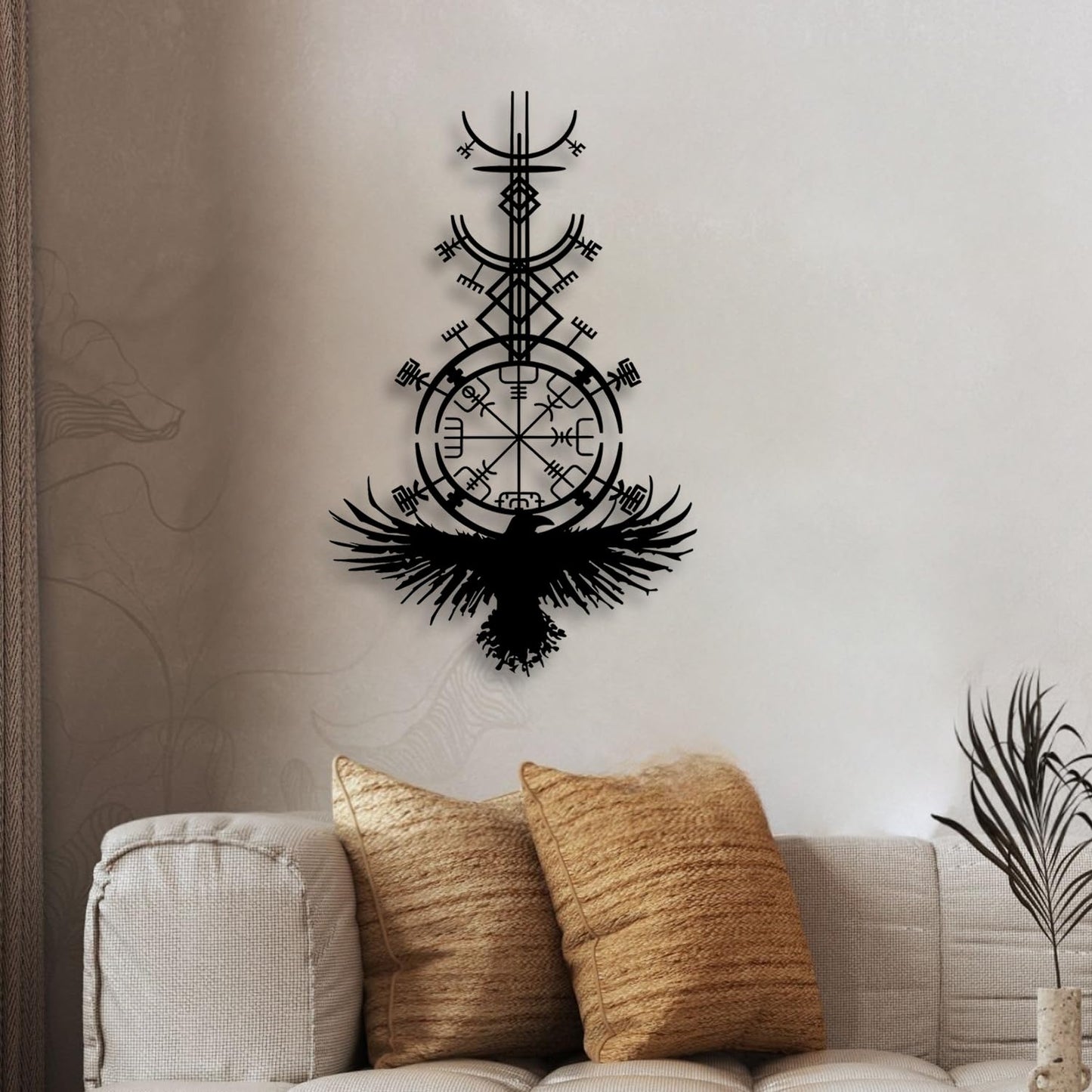 LIYOUYA Gothic Raven Viking Metal Wall Decor - Nordic Style Room Decor Black Wall Art Home Decor for Living Room, Bedroom, Dining Room (Black)