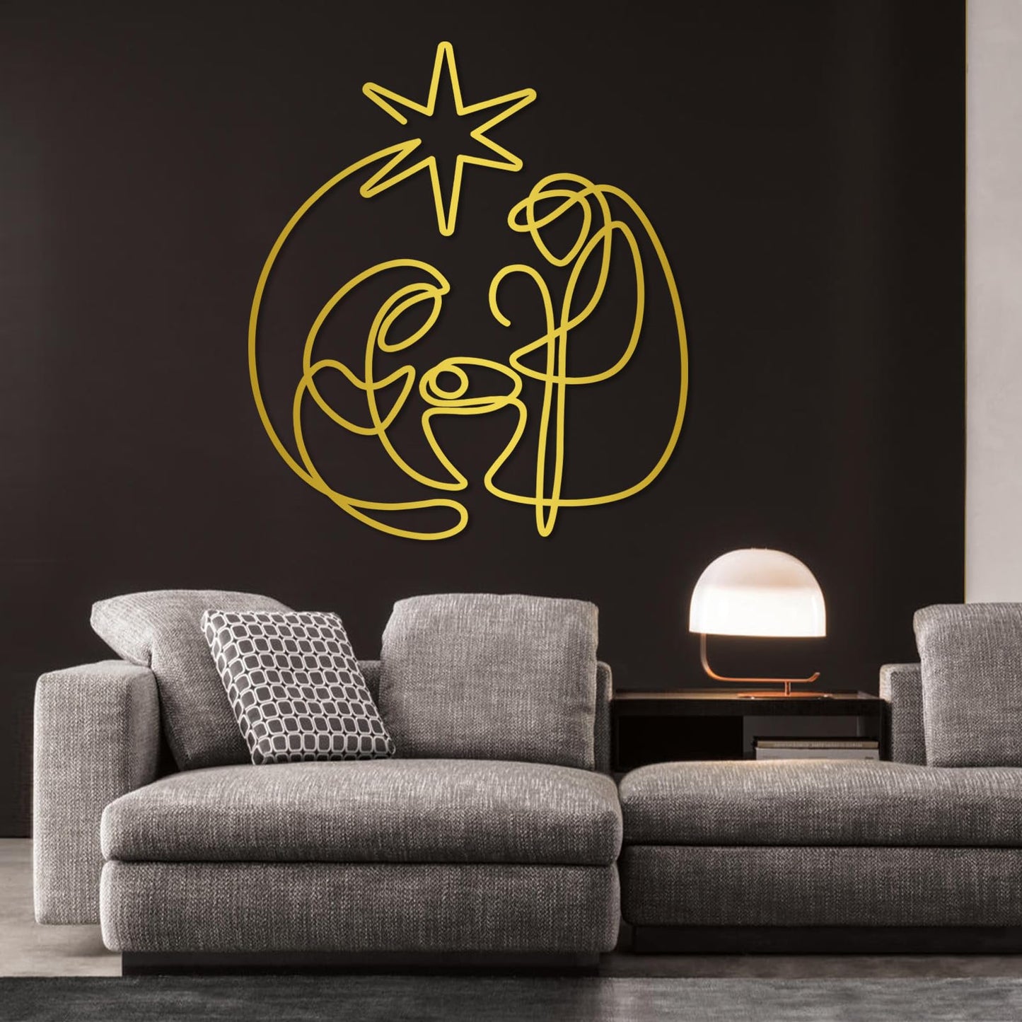 SZI Nativity Scene Metal Wall Art, Line Art Religious Christmas Decor, Minimalist Wall Art for Living Room, Bedroom (Black, 24"x21"|60x53cm)