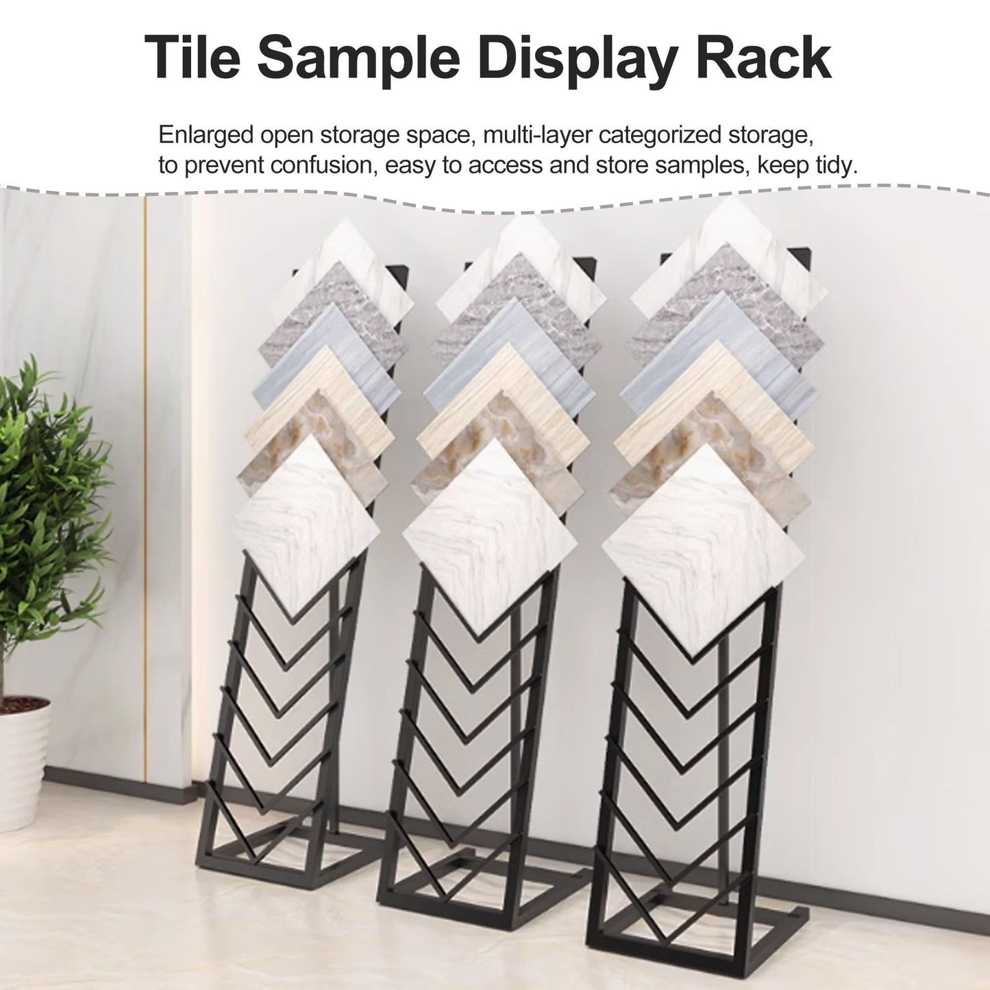 Tile Display Rack with 12 Card Slots, Store Display Rack, Freestanding Sample Display Stand, Organizer Shelf for Marble Slab/Wooden Boards/Door Sample, for Retail Stores/Trade Show, Black-40*50*160cm