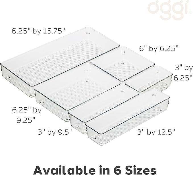 Oggi Clear Drawer Organizer | 6" X 9" | Pack of 2 | For Kitchen & Office | Utensil Storage