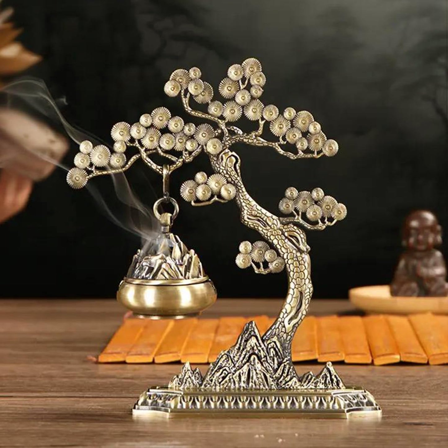 Zen Forest Hanging Incense Holder Burner with Detachable Ash Collector - Brass Dual-Fuel Altar for Meditation Yoga, Portable Spiritual Studio Decor, Zen Space Essentials