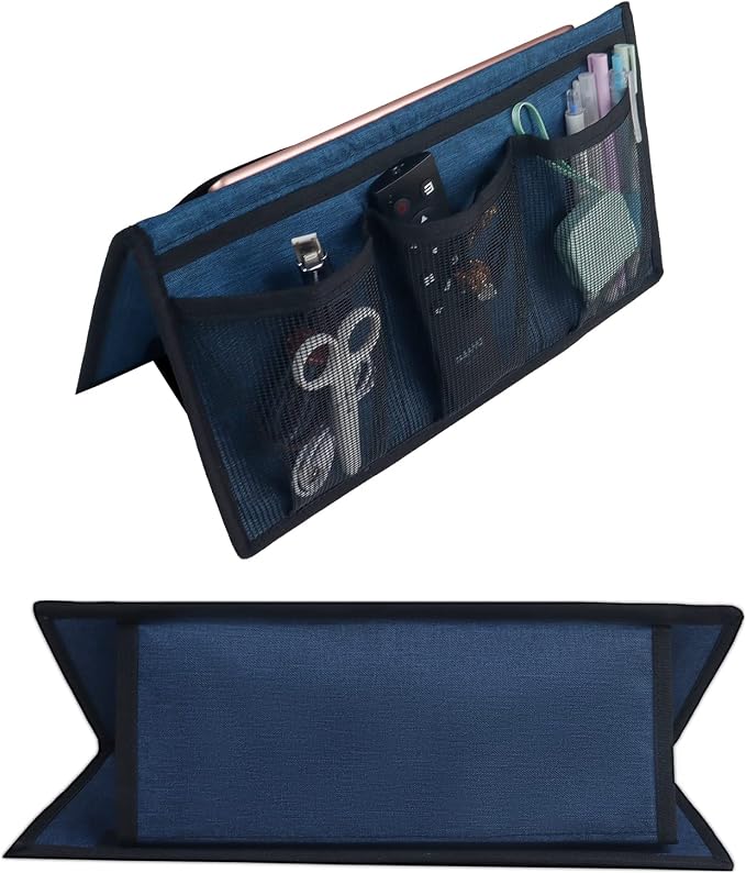 Gloppie Bedside Storage - Table Nightstand & Loft-Bed Caddy with Pockets - Dorm Organizer, Blue