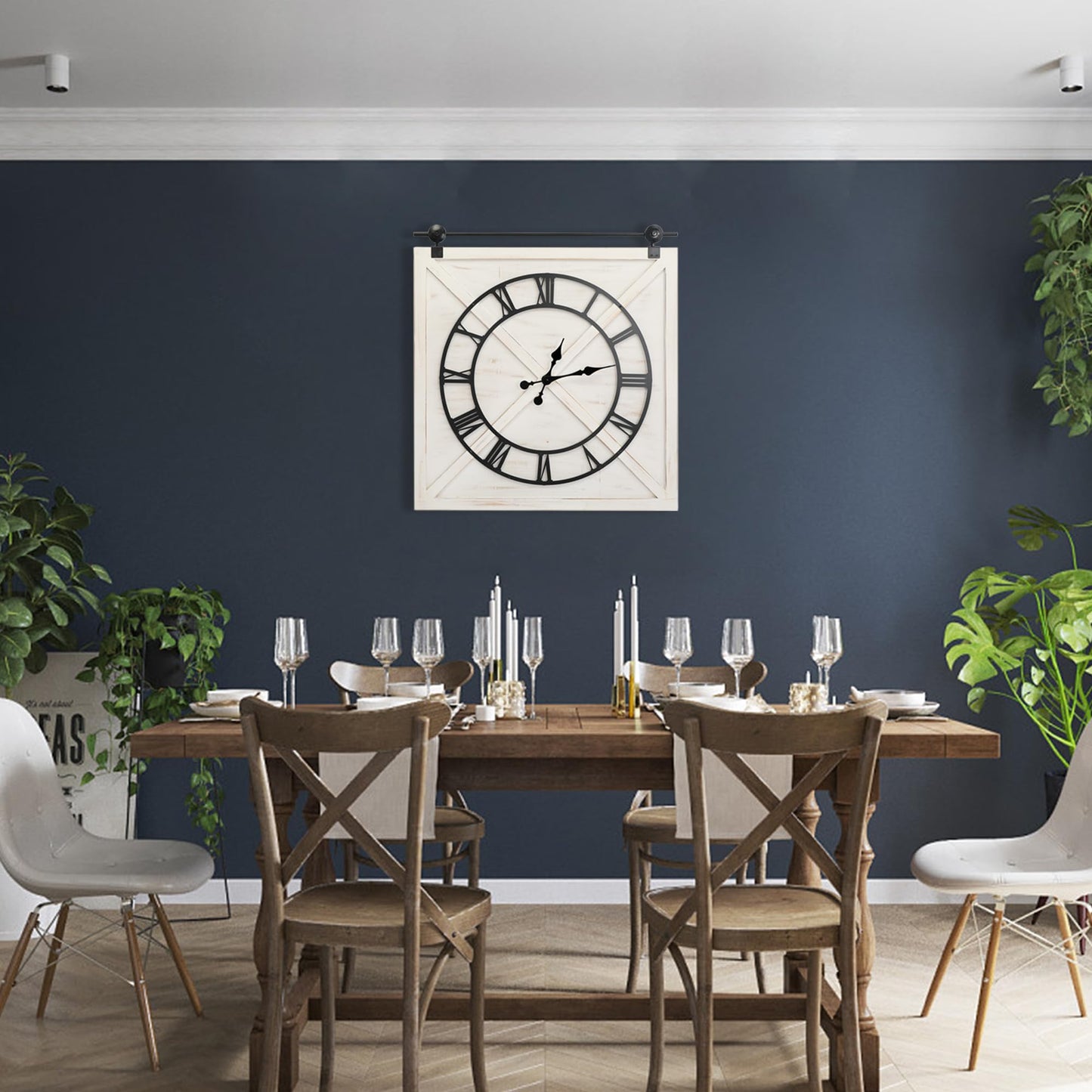 FLORA Large Farmhouse Wall Clock,Rustic Barn Door Wall Clocks for Living Room Decor, Battery Operated 29.5" H x 27" W, Whitewash