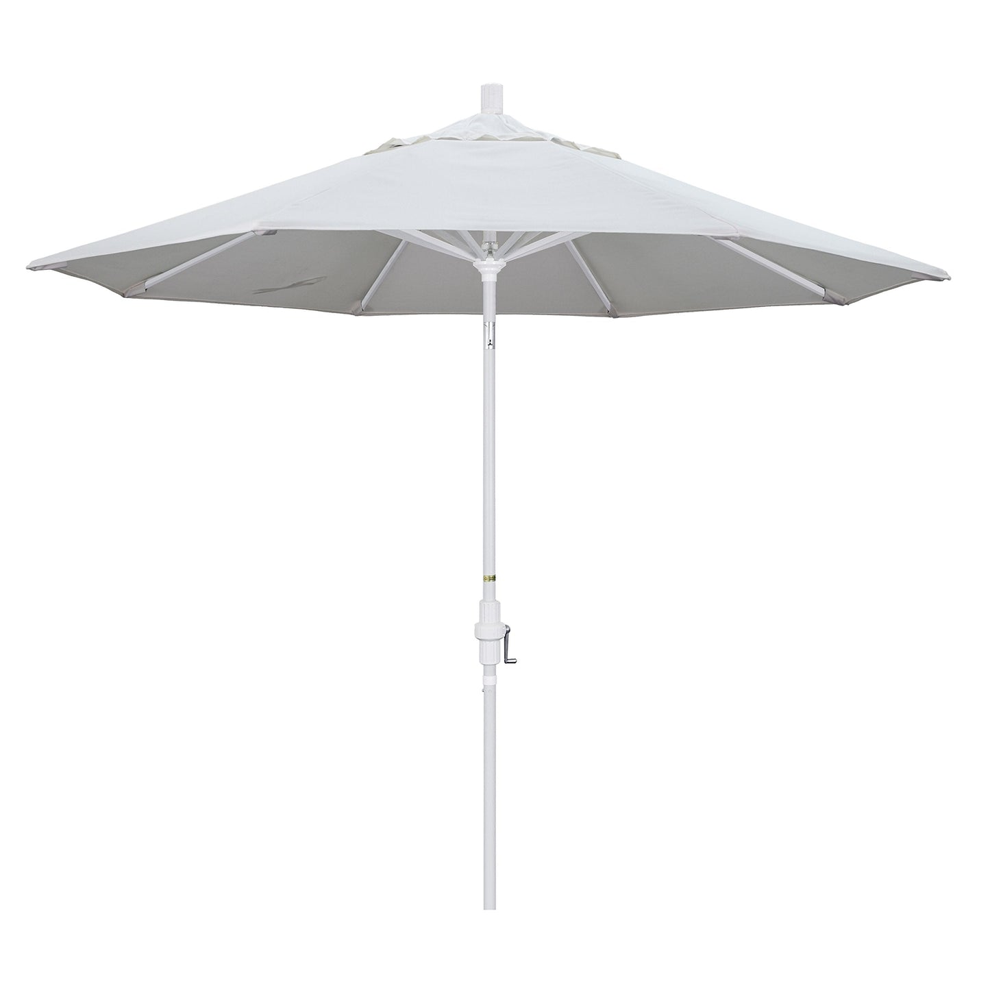 California Umbrella 9' Round Aluminum Patio Umbrella, Crank Lift, Collar Tilt, White Pole, Natural