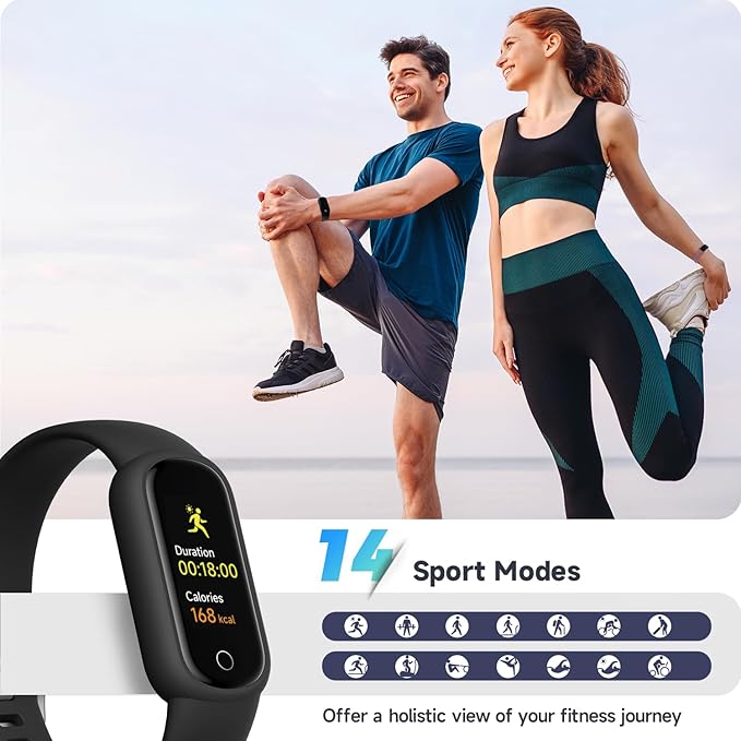 Fitness Tracker Watch with Sleep Tracker/IP68 Waterproof, Activity Tracker with Pedometer Step Counter, Health Watch for Women Men with 14 Sports Compatible Android iOS, Black