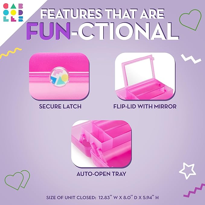 Caboodles On-The-Go Girl Makeup Box, Seafoam on Lavender, Hard Plastic Makeup Organizer Box, Built-In Mirror, Secure Latch for Safe Travel, Spacious Storage for Large Items