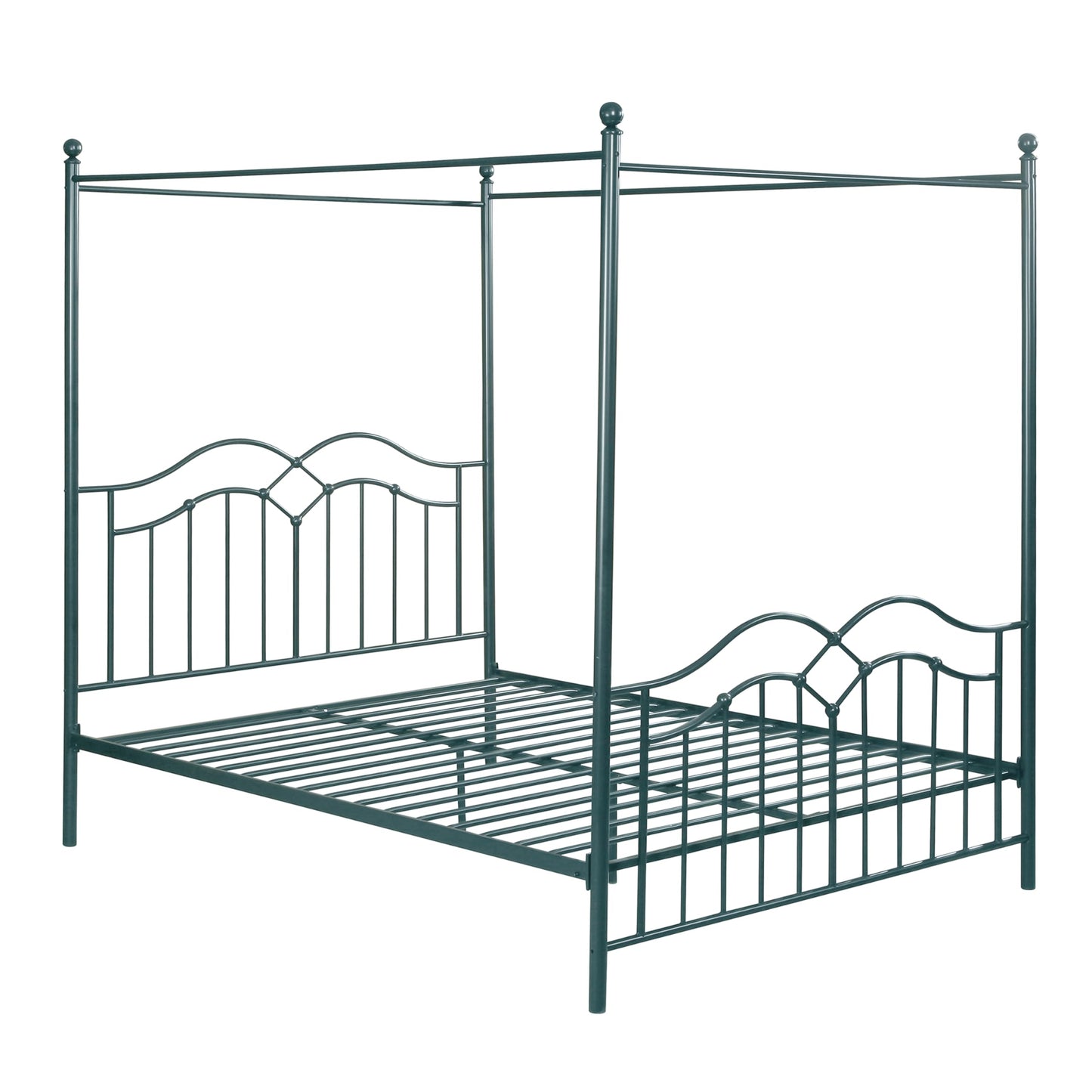 Christopher Knight Home Eileen Metal Canopy Bed Frame Queen Size with Headboard/Footboard, 4 Poster Platform Queen Bed Frame with Classic Knob Posts, Iron Slat Support, No Box Spring Needed, Blue