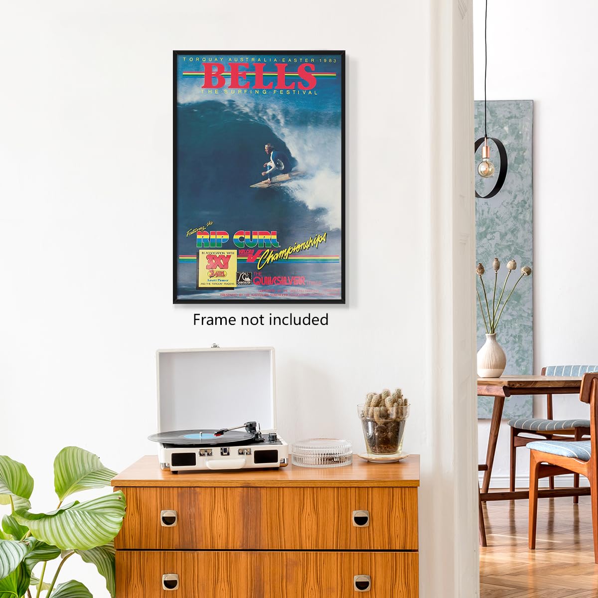 Beachy Surf Up Canvas Wall Art, 1983 Torquay Australia Easter Poster, Rip Curl Bell'S Surfing Competition Print, BELLS Summer Surfer Sports Magazine Cover Painting for Bedroom 8x12in Unframed