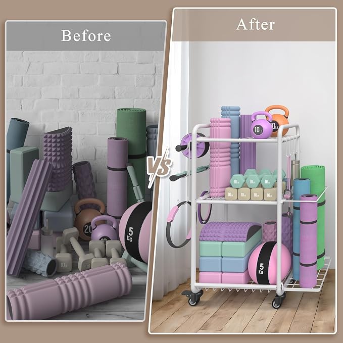 Multi-Functional Home Gym Storage Rack - Yoga Mat Storage Rack, Dumbbell Weight Rack & Workout Equipment Storage with Heavy-Duty Steel Construction for Gym Fitness Organizer