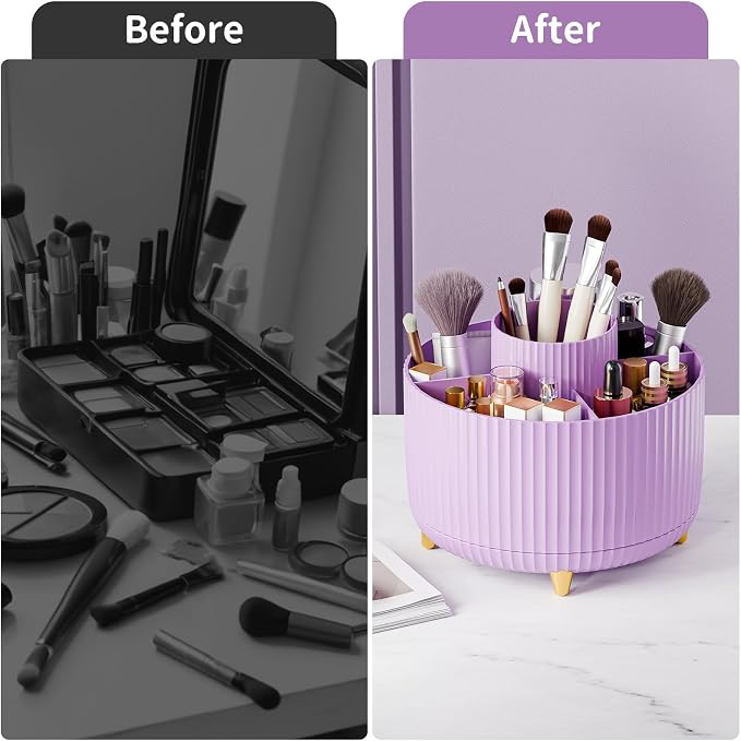 fanado 360° Rotate Makeup Brush Holder Organizer, Makeup Organizers Countertop, Makeup organization and Skincare Storage for Vanity, Desktop, Bathroom (Purple)