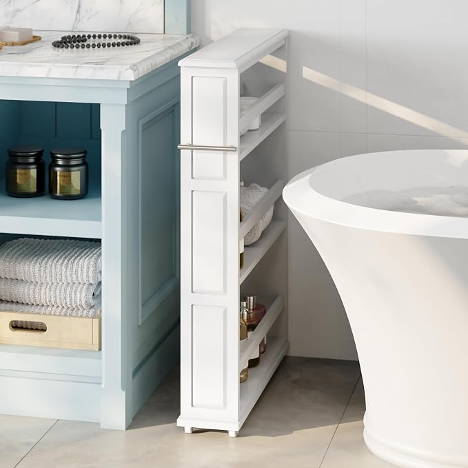 Lavish Home 3-Tier Slim Rolling Storage Cart - 25” x 5.7” Narrow Rolling Cart with Handle and Wheels for Bathroom, Laundry Room, and Kitchen Organization - Pull-Out Home Organizers (White)