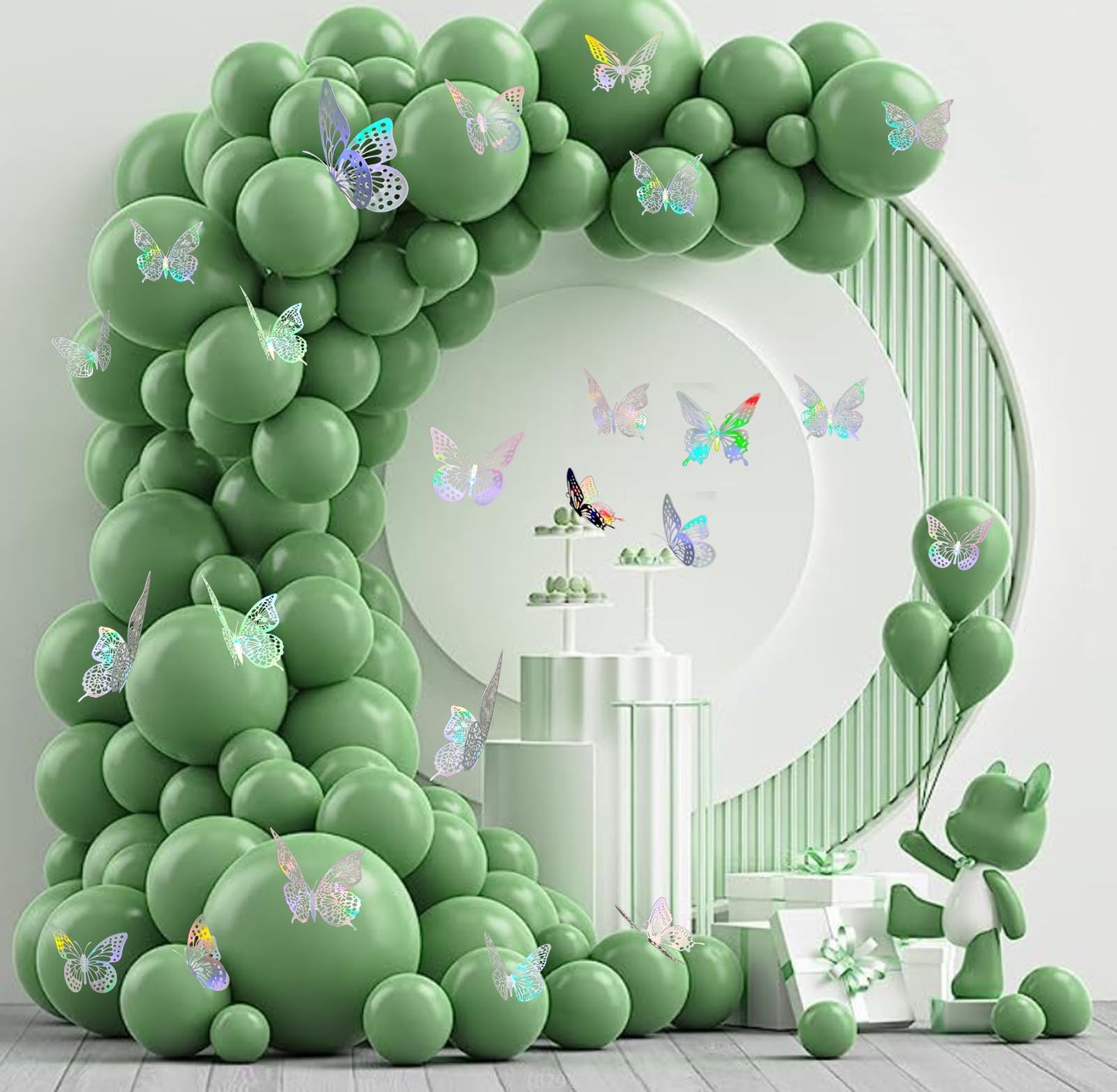 JOSDIOX 3D Laser Sivery Butterfly Wall Stickers - 48 Pcs with 4 Styles & 3 Sizes, Removable Decor for Party Birthday Wedding Cake Balloon Decoration (48 Laser Sivery)