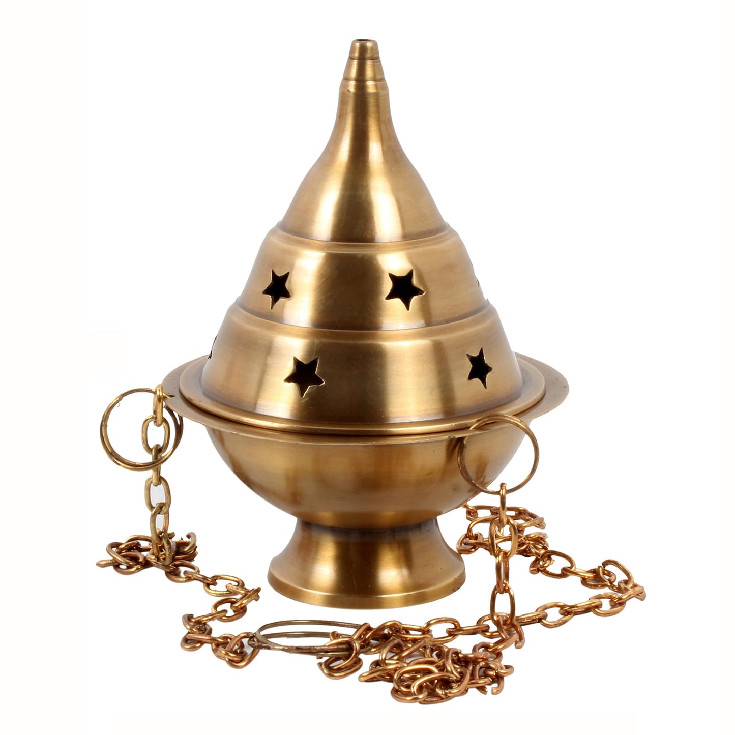 Brass Hanging Incense Burner Censer for Charcoal & Resin, Antique Brass Incense Holder with Chain, 4.5 Inch High