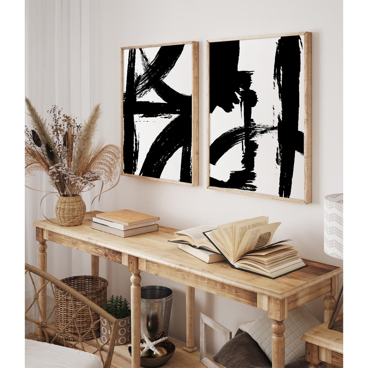 Tocliky Black and White Wall Art Abstract Modern Painting Minimalist Line Canvas Wall Art Decor Black And White Poster Abstract Artwork Prints for Living Room Bedroom 12x16 Inch Unframed Set of 2