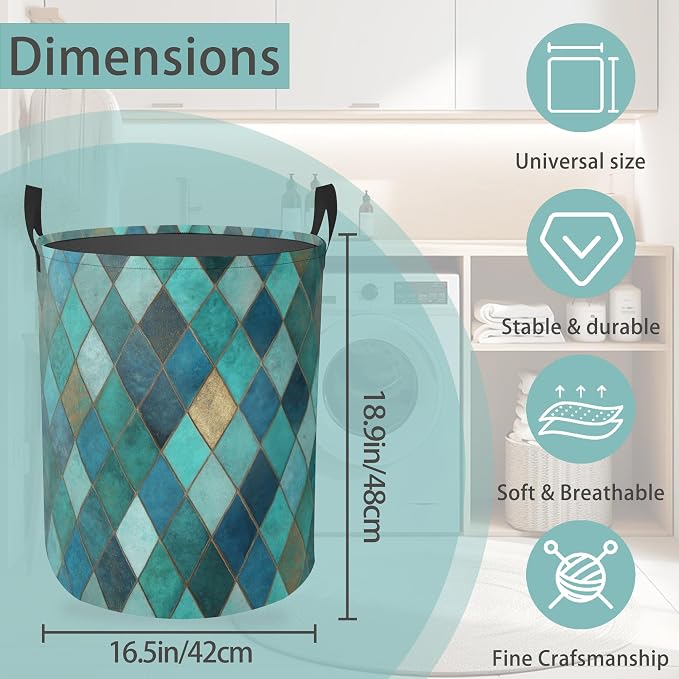 Laundry Hamper Foldable Oxford Cloth Moroccan Mosaic Laundry Basket With Handle Portable Clothes Storage Organizer Basket Storage Bag For Laundry Room/Bedroom/Bathroom