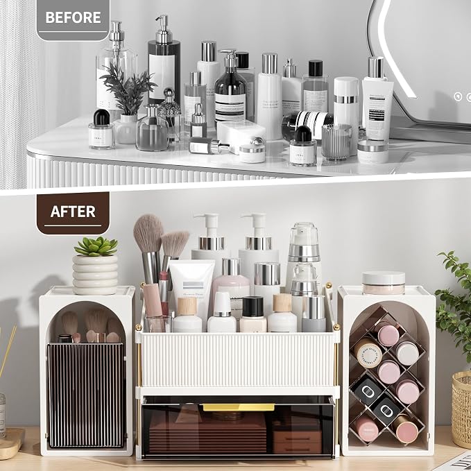 Modular Makeup Organizer, Clear Acrylic Cosmetic Storage Box with Drawer, Vanity Countertop Organizer for Makeup, Skincare and Beauty Accessories – Multiple Styles