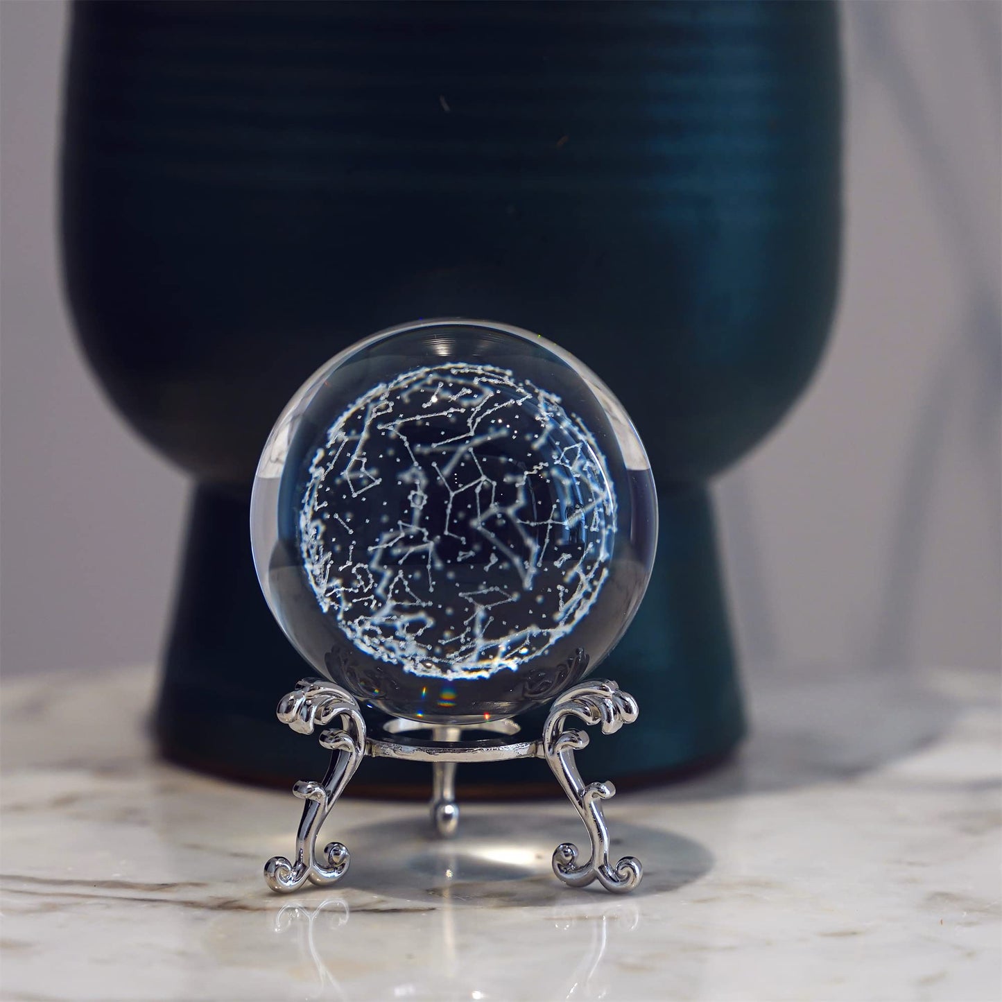 HDCRYSTALGIFTS 3D Laser Engraved Constellation Crystal Ball Paperweight 60mm/2.3inch Glass Decorative Ball Sphere for Home Table Decor