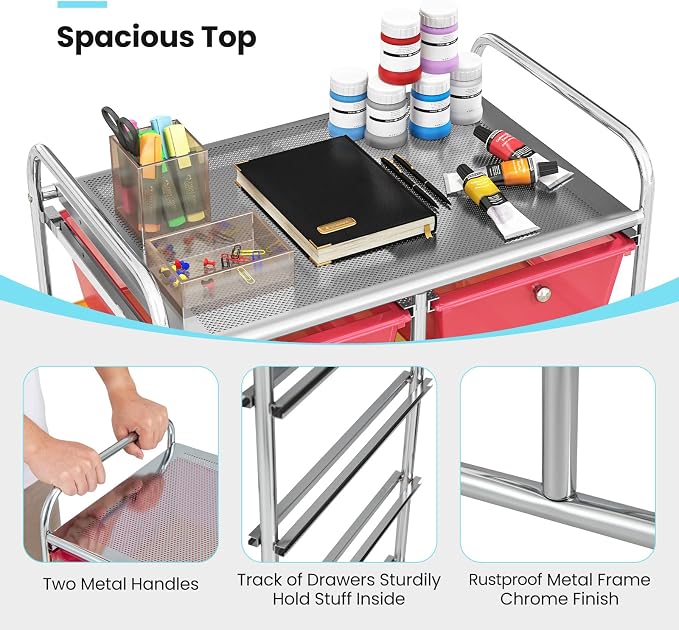 Giantex 10 Drawers Rolling Cart, Classroom Organizers, Storage Cart with Wheels, for Teacher Office Home School Supplies Tool Craft Art Paper