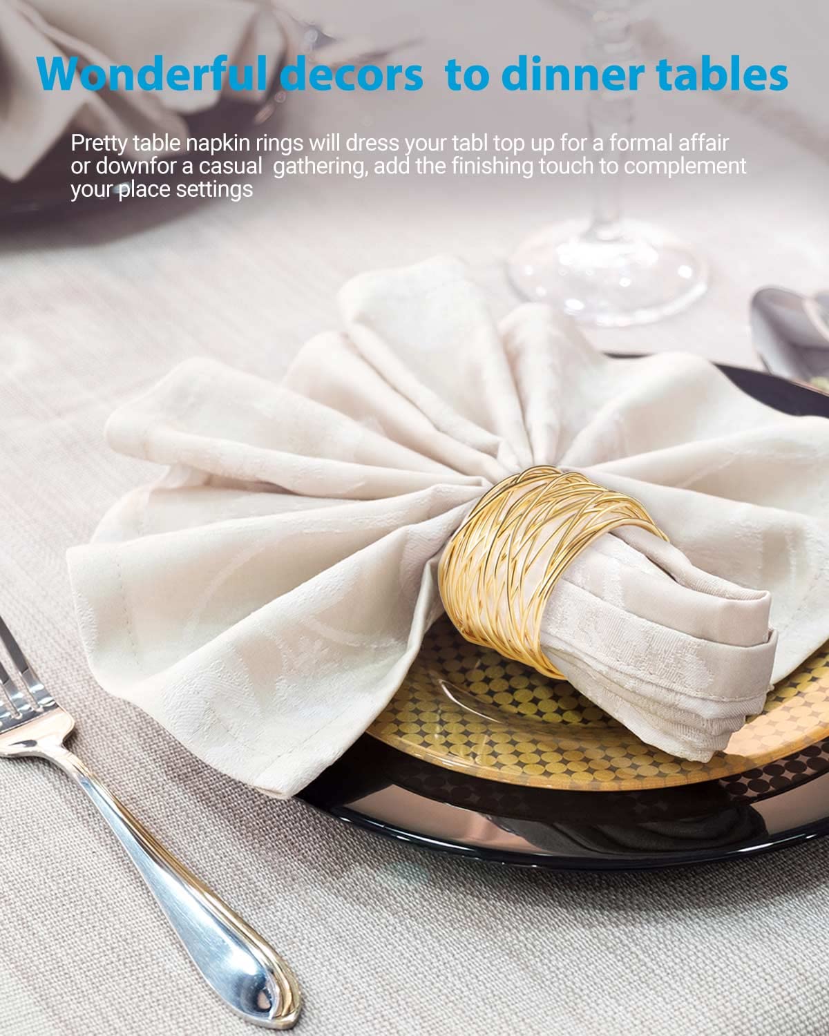 URWOOW Twisted Wire Mesh Napkin Rings Holders Décor Dinner Party Wedding Christmas Gathering (Gold 12pcs)