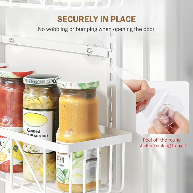 Delamu Adjustable Over the Door Pantry Organizer, 6-Tier Metal Pantry Organization and Storage for Kitchen, Hanging Spice Rack Seasoning Shelves, Cabinet Door Organizer for Easy Install, 16"