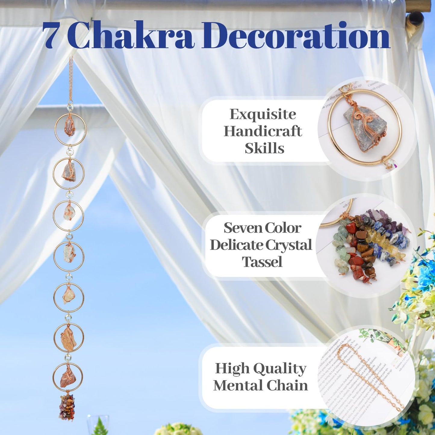 7 Chakra Healing Crystals Hanging Ornament，Handmade Chakra Natural Stones Gemstones Wall Hanging Ornaments for Home Decor Yoga Meditation(7 Natural Stones)