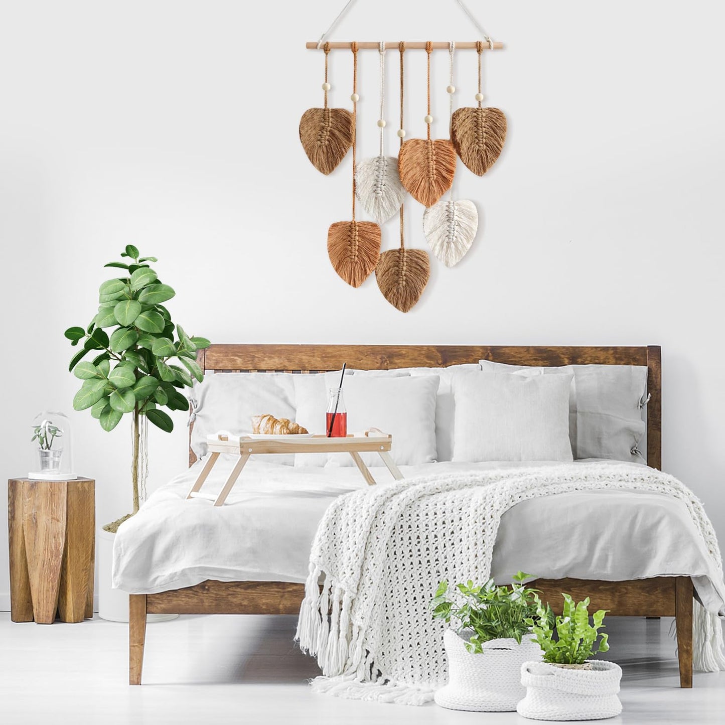 Urbun Macrame Leaves Wall Hanging Boho Macrame Wall Decor Handmade Yarn Woven Wall Art Leaf Tapestry Bohemian Decoration for Nursery Bedroom Living Room,15.7 x35.4Inch