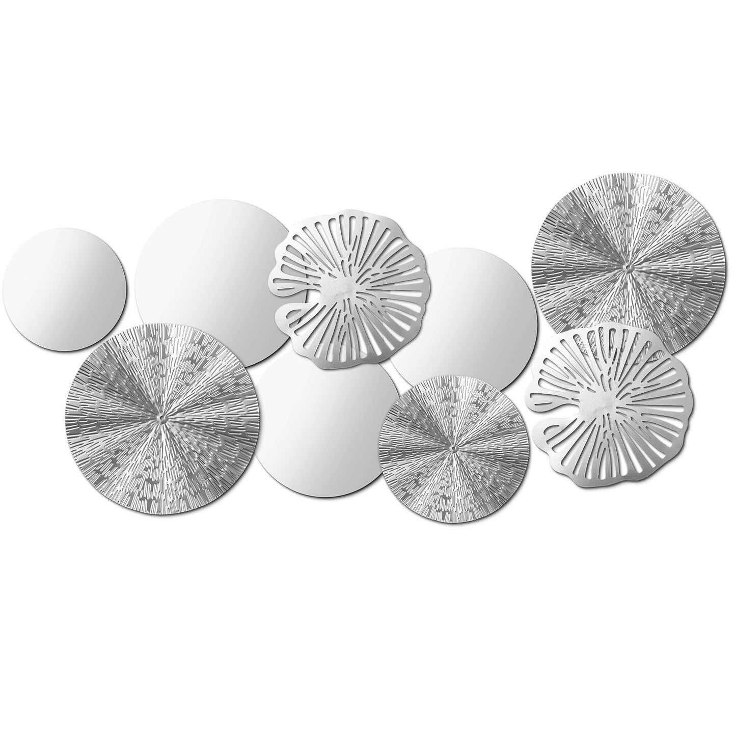 Hicarer 9 Pcs Circle Mirrors Metal Home Decor Wall Decorative Modern Round Accent Wall Art Sculpture Hanging Decorations for Living Room Office Bedroom Kitchen(Silver)