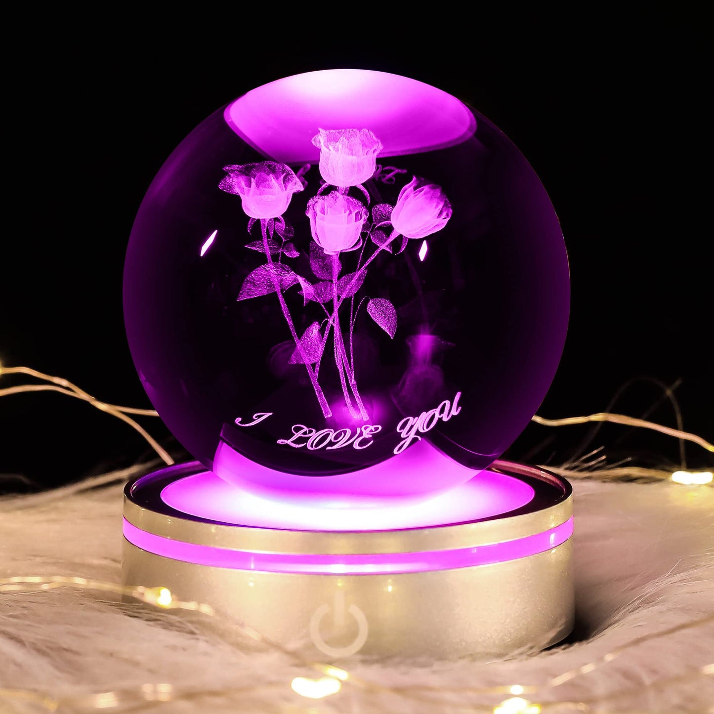 pinyan 3D Rose Crystal Ball with LED Colourful Light Base,Unique Gifts Her for Valentine's Birthday Wedding,Romantic Anniversary Present with Girlfriend Wife Mom Women I Love You Night Light