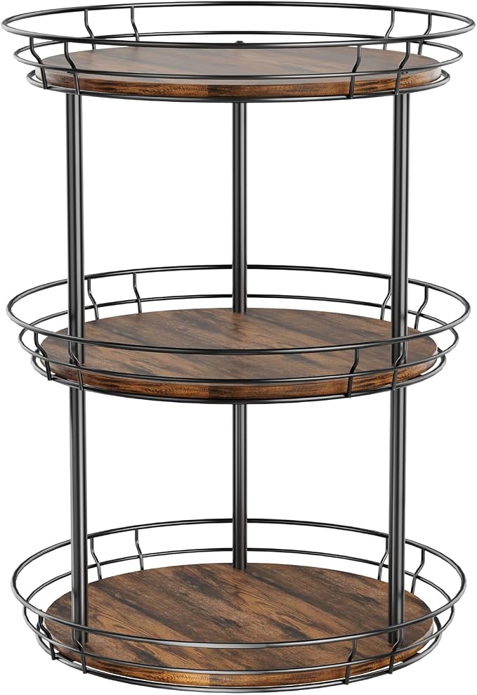LAMU 12'' Lazy Susan Turntable Organizer, 3 Tier Round Rotating Spice Rack Organization for Kitchen Cabinet and Countertop, Wooden Lazy Susan for Table Top, Pantry, Bathroom, Vanity, Home Decor