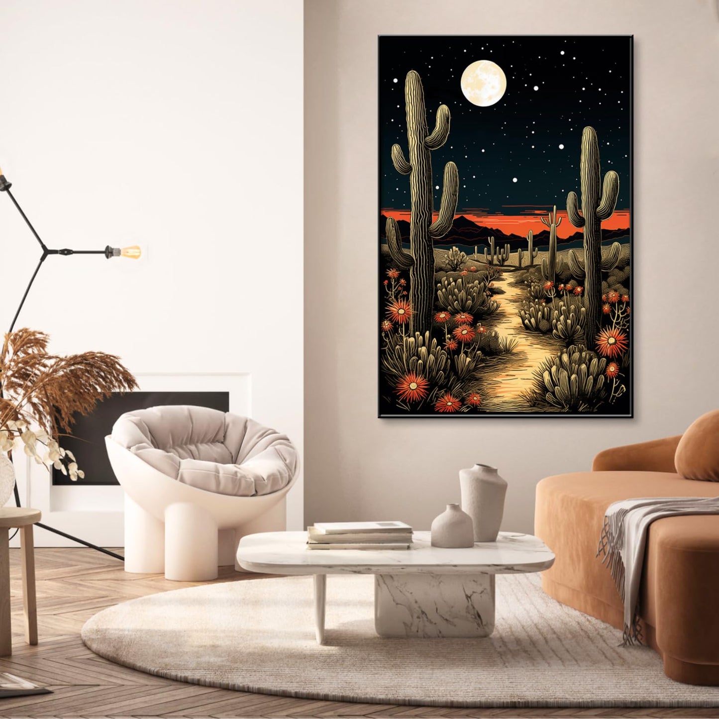 Desert Canvas Wall Art, Cactus Canvas Wall Art, Desert Pictures Print Decor, Landscape Pictures Decor, Western Painting, Living Room, Bedroom for Western Cactus Landscape (Black Framed, 23"x34"| 57x86cm)