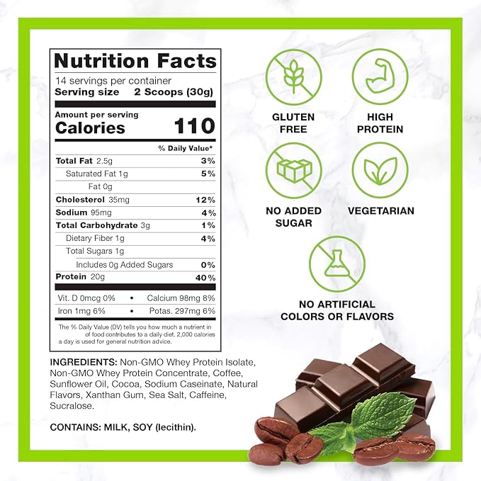 Chike Mocha Mint High Protein Iced Coffee, 20 G Protein, 2 Shots Espresso, 1 G Sugar, Keto Friendly and Gluten Free, 14 Servings (14.8 Ounce)