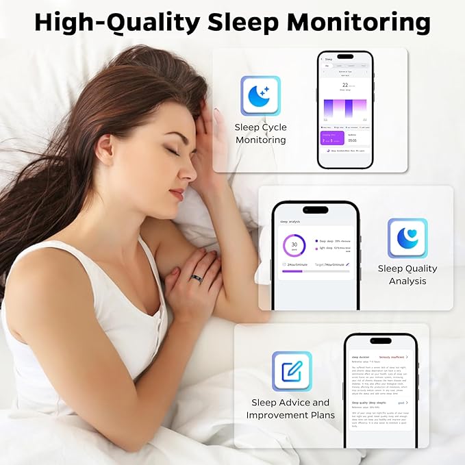 Ultra-Thin Smart Ring for Women Men,Sleep Tracker Ring with Heart Rate, Waterproof Fitness Ring for Activity Monitoring/Steps/Calories,No Subscription Fee,for iSO & Android (Silver,10#)