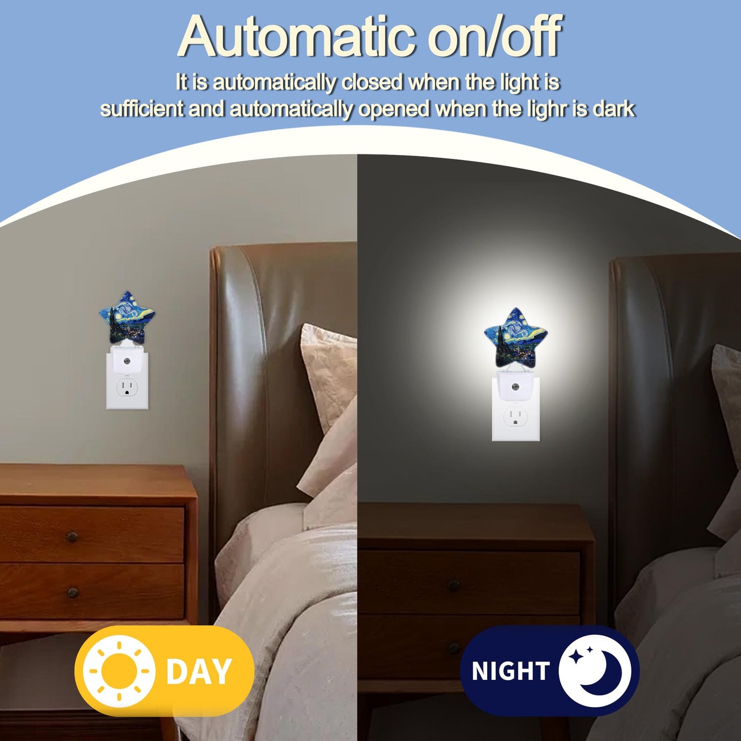 Night Light,Starry Night Plug into Wall with Dusk to Dawn Light Sensors,Abstract Oil Painting Warm Star Nightlights for Bedroom,Bathroom,Hallway,Kitchen Home Decor Desk Lamp