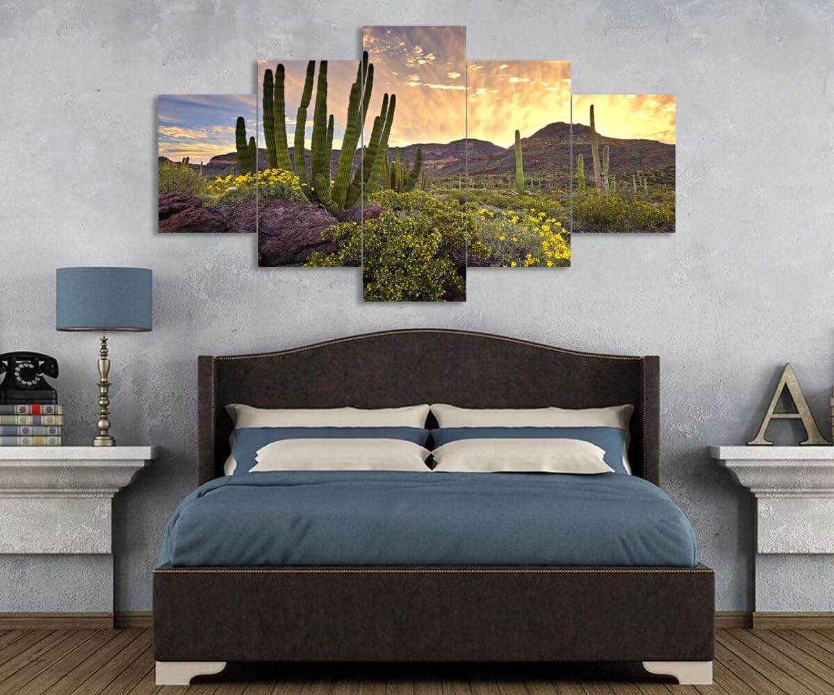 Sunrise Organ Pipe Cactus National Monument Canvas Wall Art for Living Room Bedroom Bathroom Home Decorations Framed Artwork Ready to Hang(60''W x 40''H)