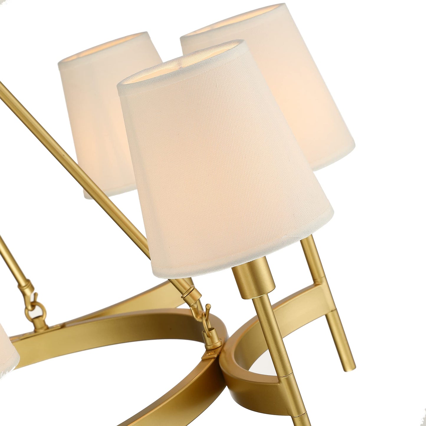 Untrammelife 8 Lights Gold Wagon Wheel Drum Chandelier, 30" Large Round Pendant Lighting Fixture with White Shade for Dining Room Living Room Bedroom Kitchen Island