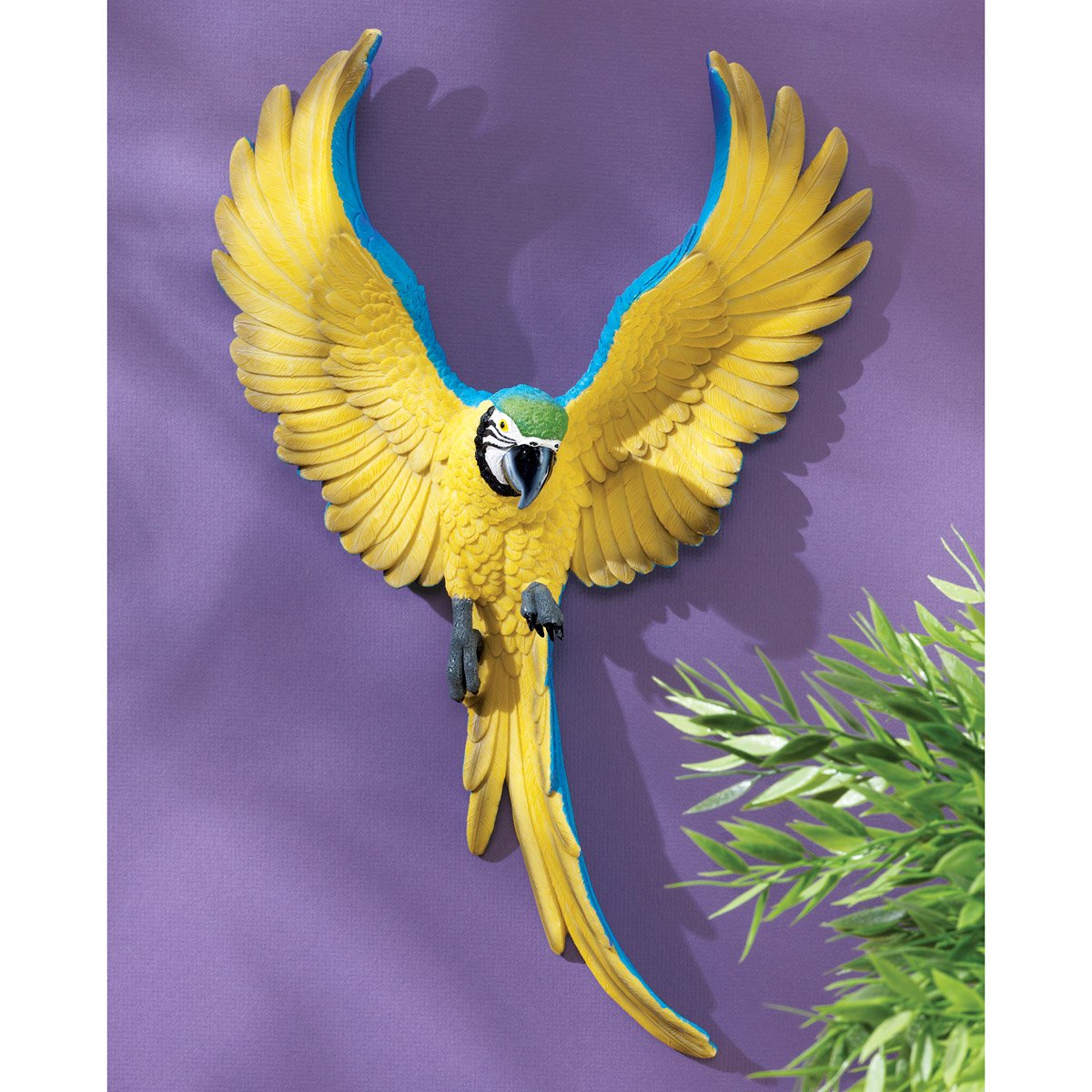 Design Toscano Flapping Macaw Bird Tropical Decor Wall Sculpture, 16 Inch, Polyresin, Full Color