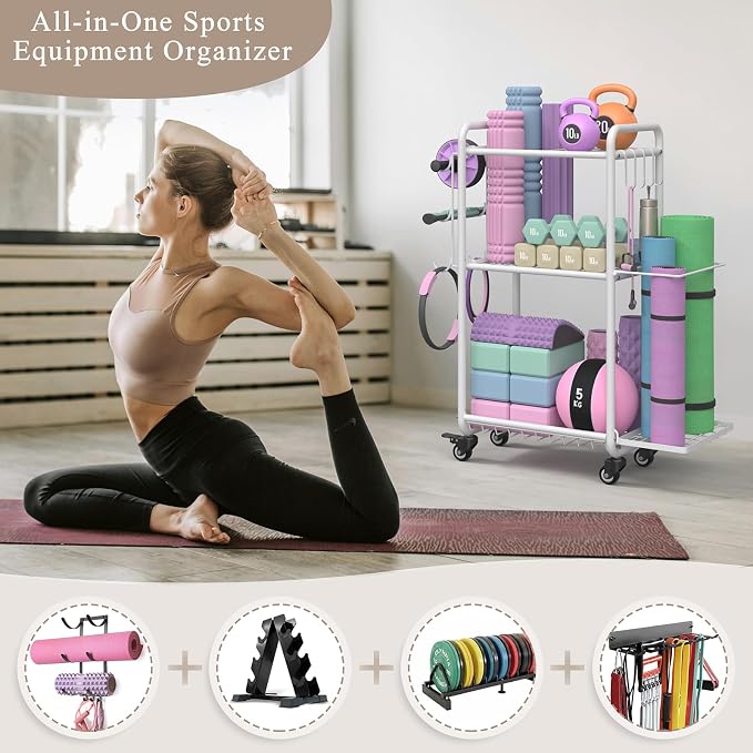 Multi-Functional Home Gym Storage Rack - Yoga Mat Storage Rack, Dumbbell Weight Rack & Workout Equipment Storage with Heavy-Duty Steel Construction for Gym Fitness Organizer